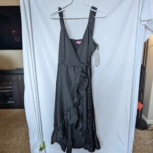 NWT Black Satin Wrap Midi Dress | Ruffle Hem Cocktail Dress – Francesca’s Size M